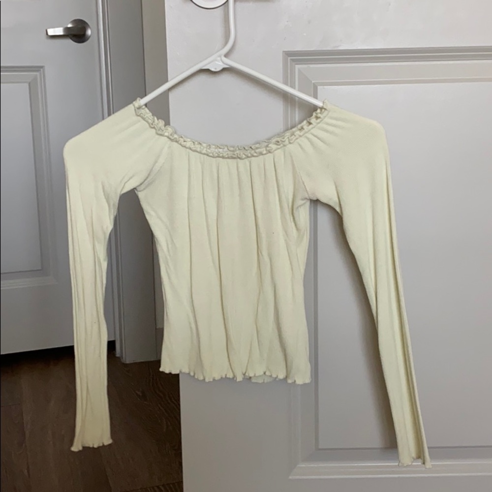 Pale yellow off the shoulder crop top